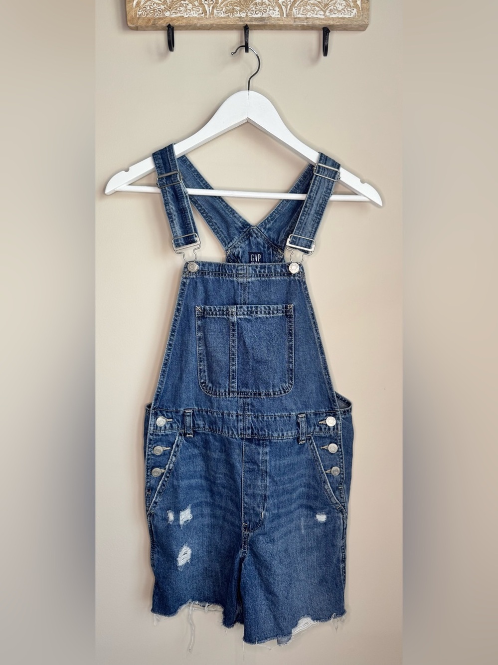 GAP Denim Distressed Shortalls sz XS